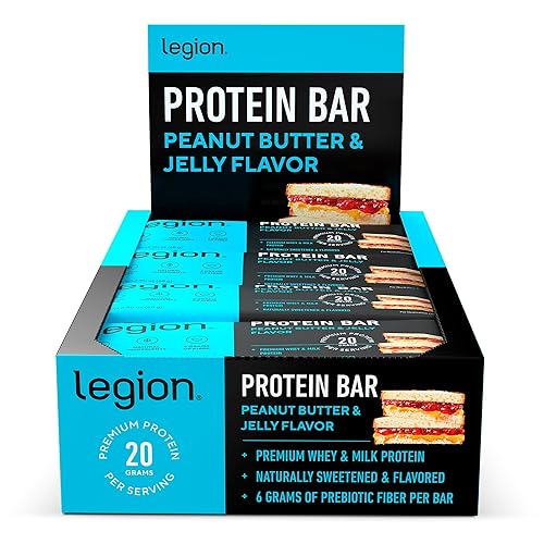 Legion Protein Bar Peanut Butter Jelly - 100% Whey Protein, Soy Free Protein Bars with Prebiotic Fiber - Low Fat Healthy Protein Bar - Gluten Free