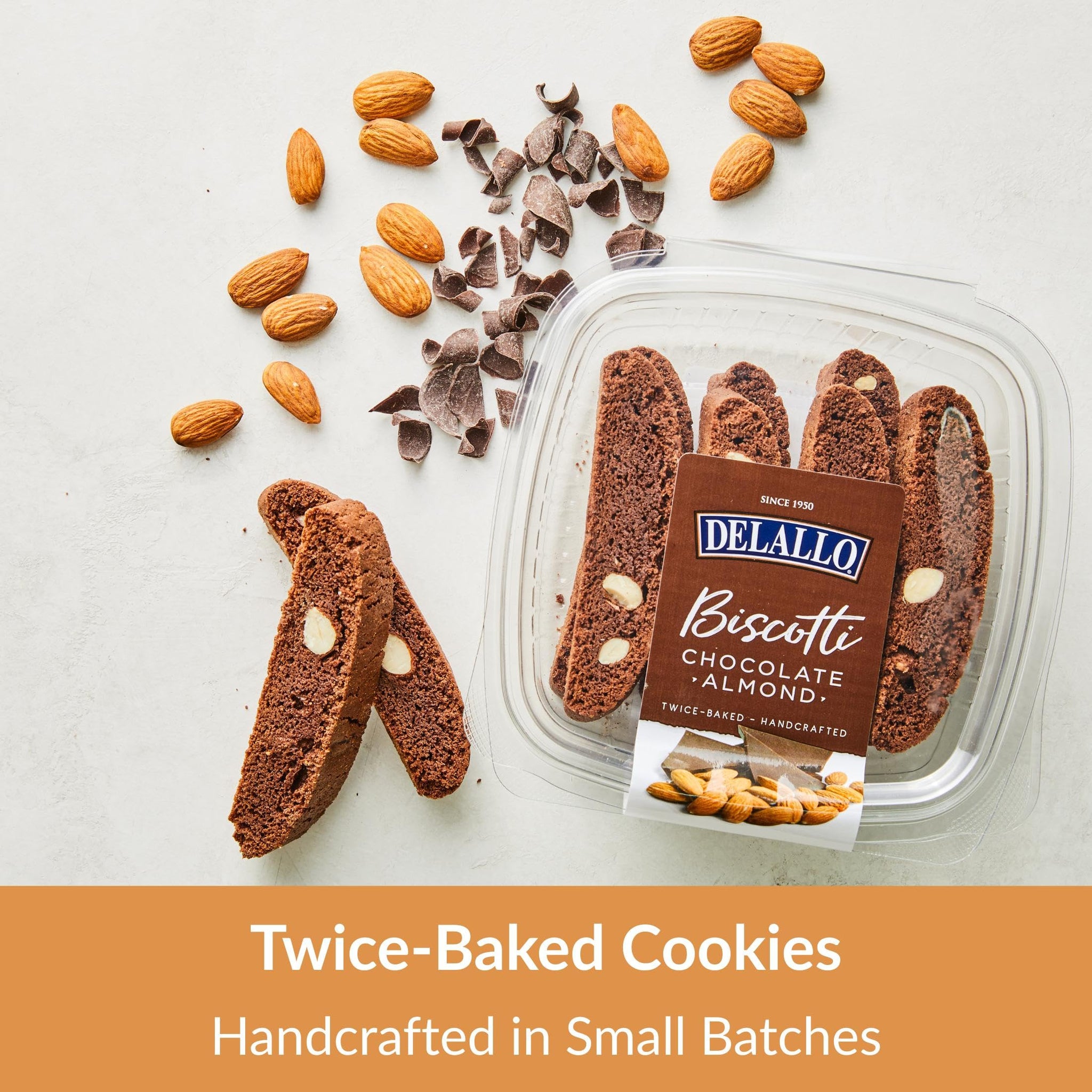 DeLallo Chocolate Almond Biscotti Cookies, Twice-Baked Authentic Italian Recipe, All Natural Tuscany Biscuits with Rich Cocoa and Sweet Almonds