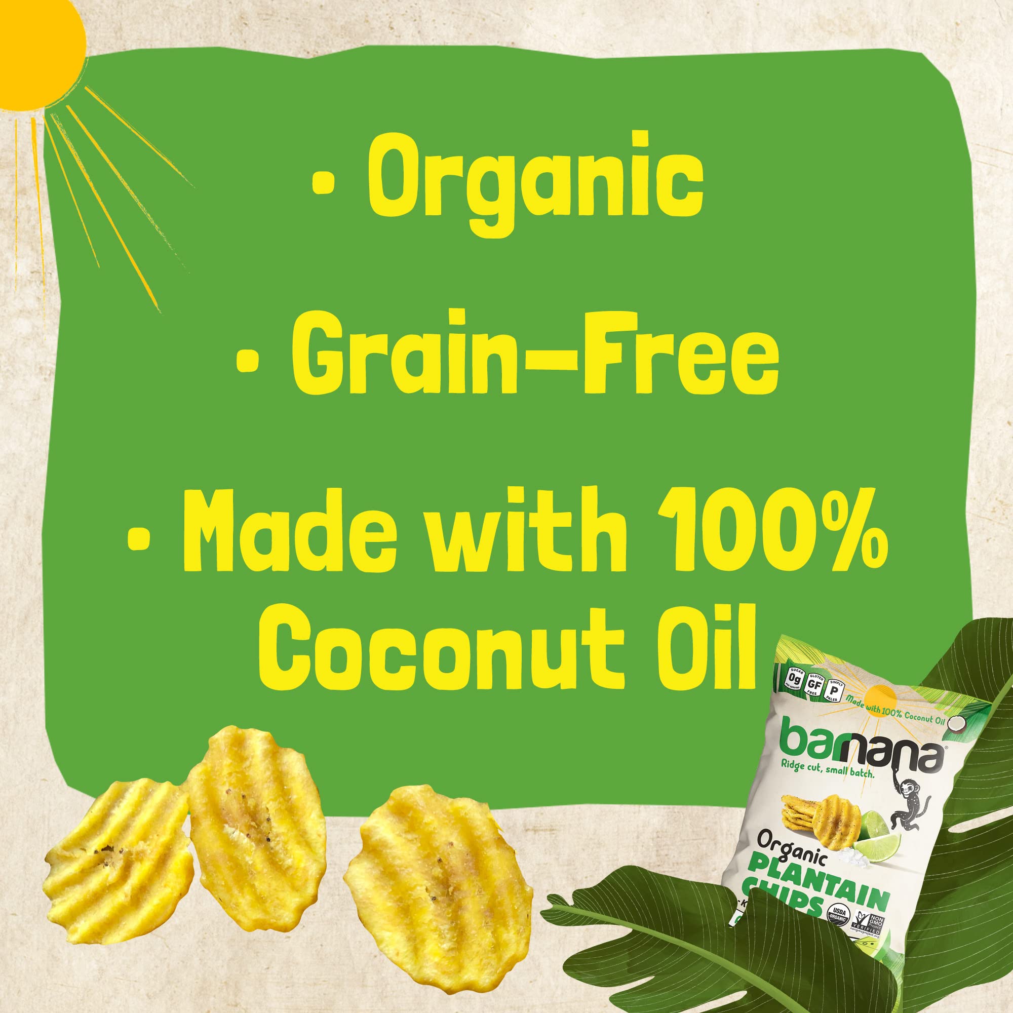 Barnana - Organic Plantain Chips, Acapulco Lime, Healthy Snack Made With 100% Coconut Oil, Non-GMO, Potato Chip Alternative, Zero Sugar, Paleo