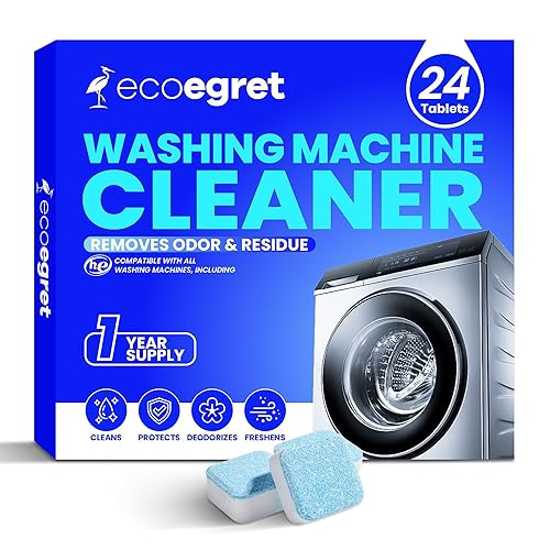 EcoEgret Washing Machine Cleaner (24 Pack), Washing Machine Cleaning Tablets for Front Load & Top Load HE Washers, Washer Cleaner Easily Removes