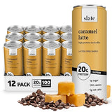 Slate Milk - High Protein Iced Coffee - Caramel Latte - 175mg Caffeine, Lactose Free Energy - 20g Protein, 1g Sugar, 100 Calories, 1g Net Carbs, No