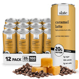 Slate Milk - High Protein Iced Coffee - Caramel Latte - 175mg Caffeine, Lactose Free Energy - 20g Protein, 1g Sugar, 100 Calories, 1g Net Carbs, No