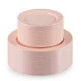 Munfix 100 Pink Plastic Plates Set, 50 Pcs 10 Inch Plastic Dinner Plates and 50 Pcs 7 Inch Plastic Dessert Plates, Elegant Fancy Heavy Duty Disposable