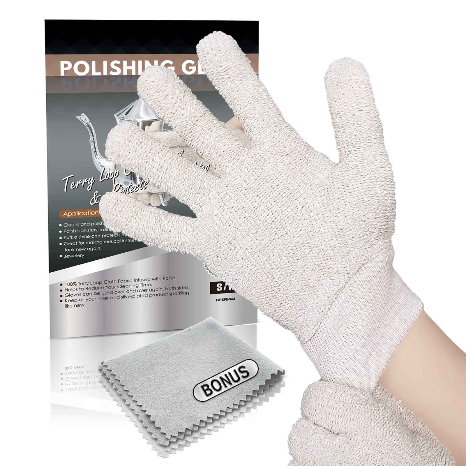 Evridwear Silver Polishing Gloves Polish Cleaning Glove Mitt for Sterling Silver Brass (L/XL)