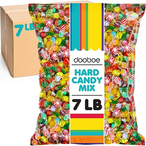 Dooboe Hard Candy Mix - 7 Pounds - Approx. 520 Pieces - Big Bulk Hard Candies Individually Wrapped - Old Fashioned Candies - Rootbeer, Strawberry