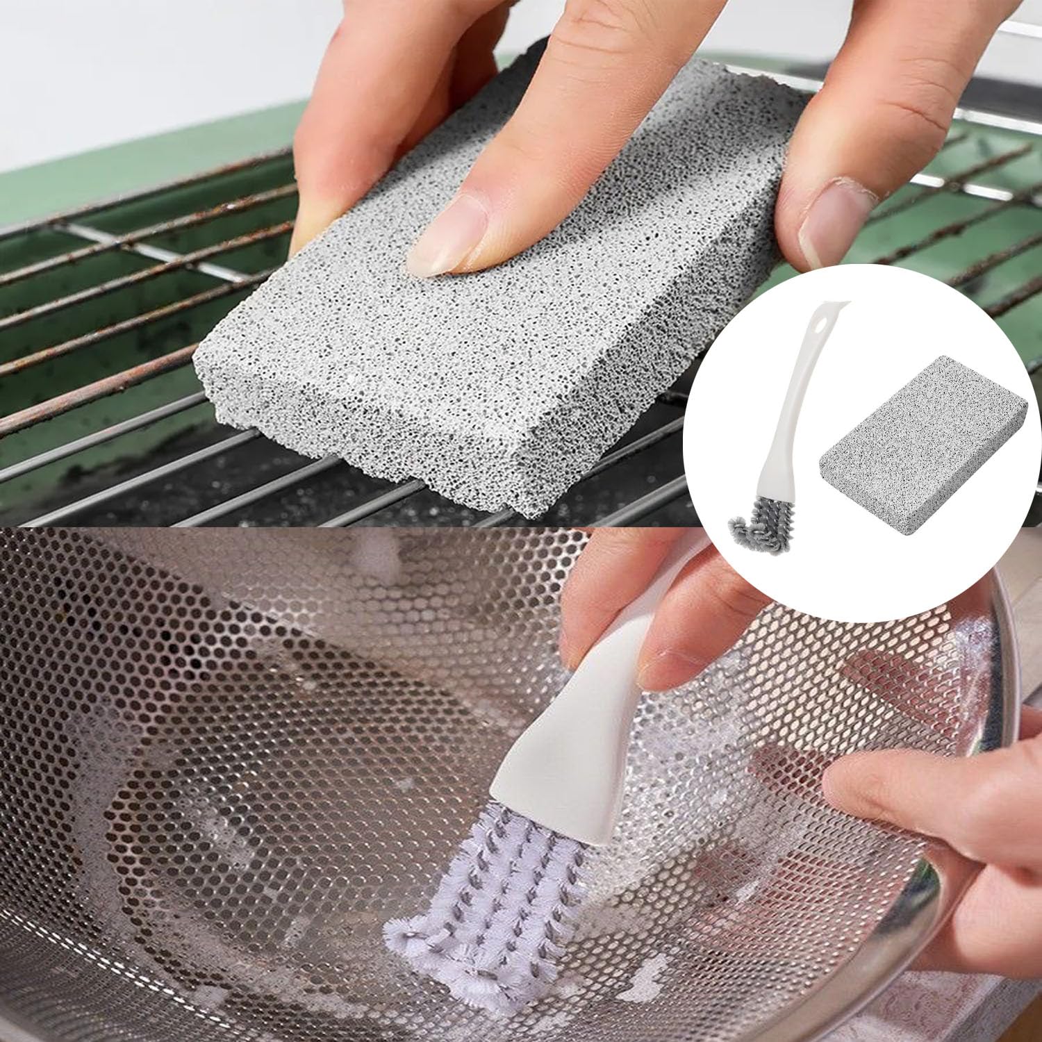 UtySty 2 Set Kitchen Scrub Brush with Grill Cleaning Brick Stove Cleaning Brush Griddle Cleaning Kit for Range Hood Grease Grime Removal Cooktop Gas