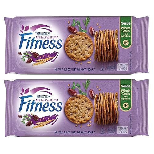Nestle Fitness Thins Kalamata Olive Crackers (2-Pack) - Whole Grain, Kosher Certified, 100 Calories Per Serving - Perfect for Pairing with Dips