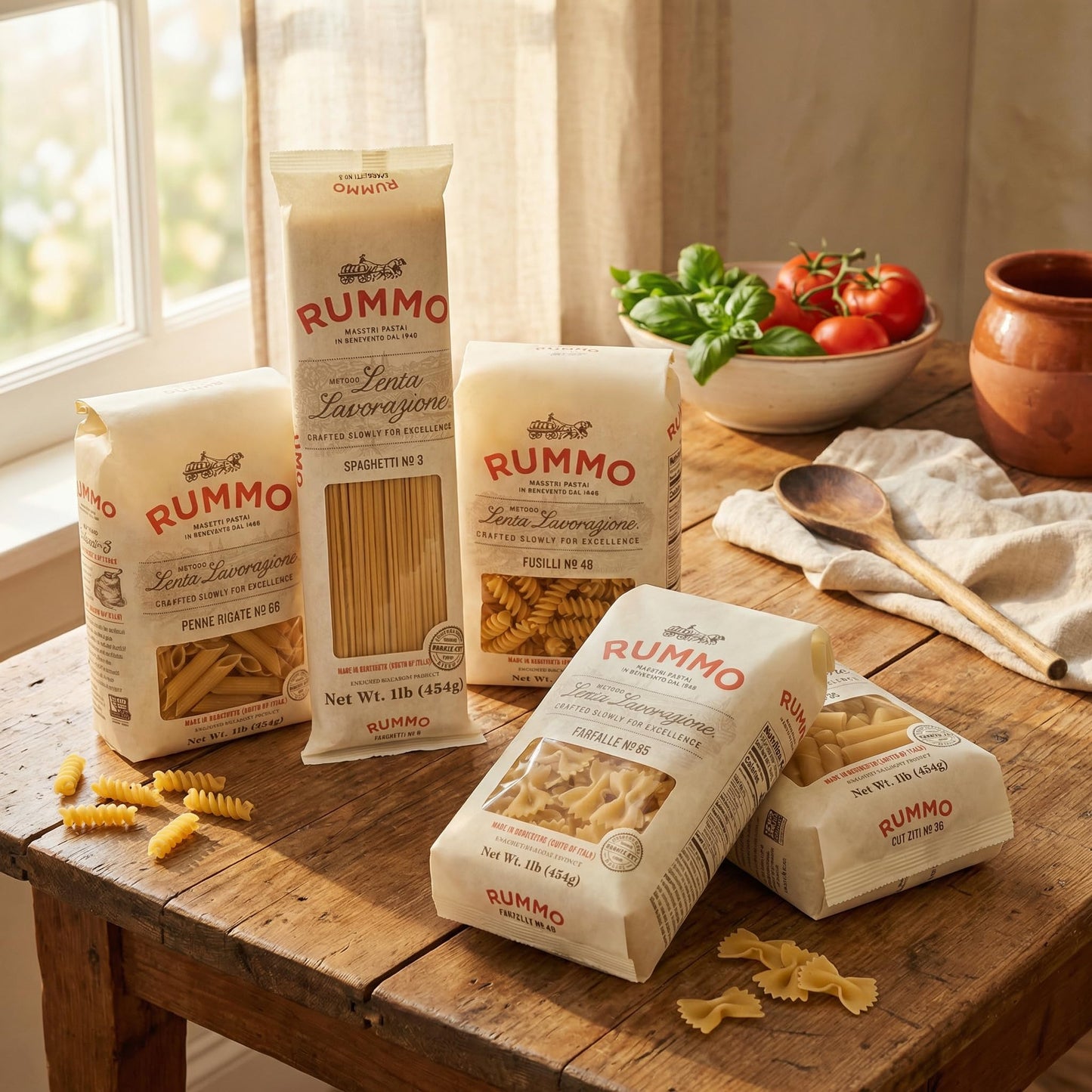 Rummo Pasta Variety Pack - Spaghetti Noodles, Fusilli, Penne Rigate, Farfalle, Ziti, Made with Semolina Flour, Pasta from Italy - 16 Ounce (Pack of 5)