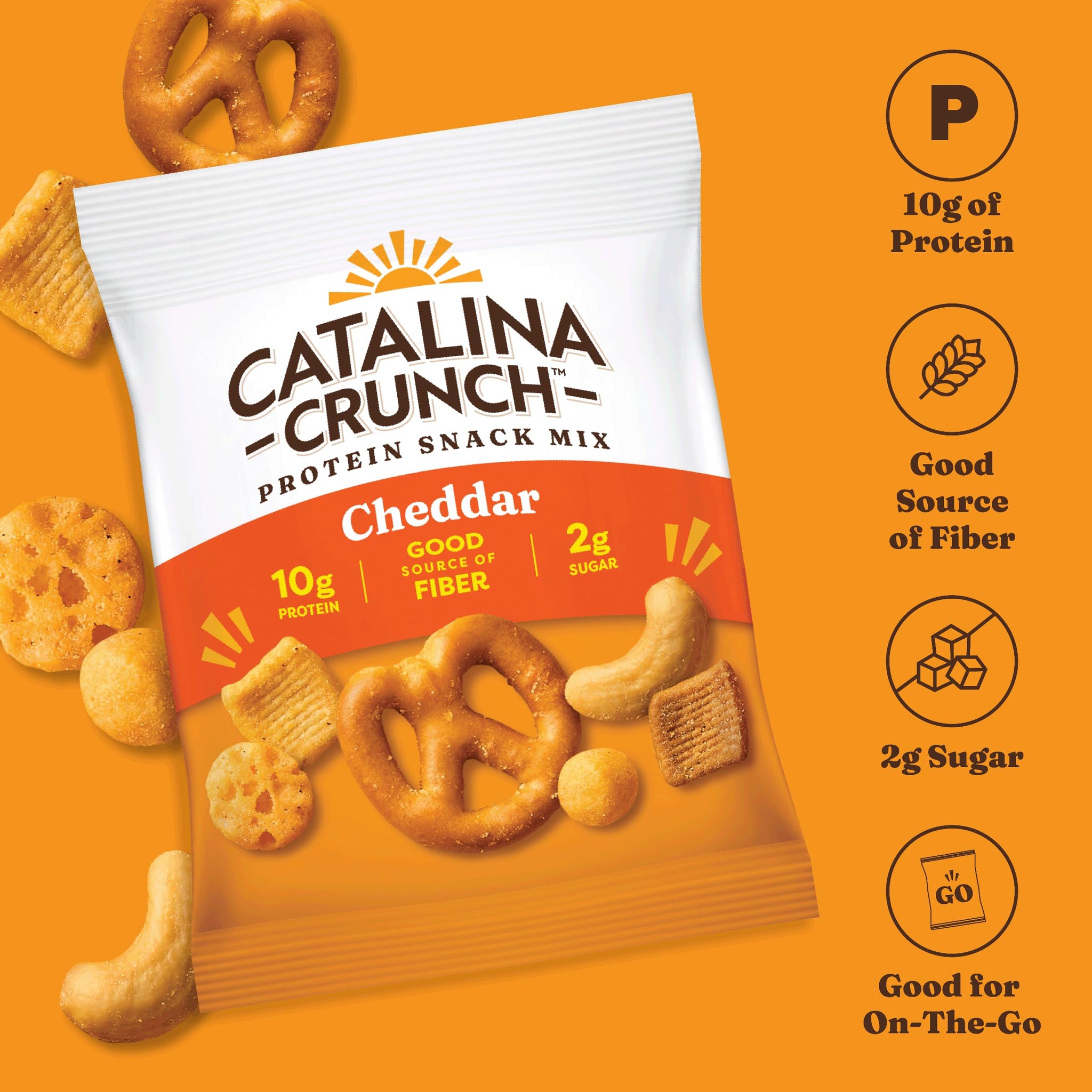 Catalina Crunch Protein Snack Mix with Cheese Crisps - 10g Protein, 2g Sugar per Snack Size Pouch - Good Source of Fiber - Gluten Free - Cheddar