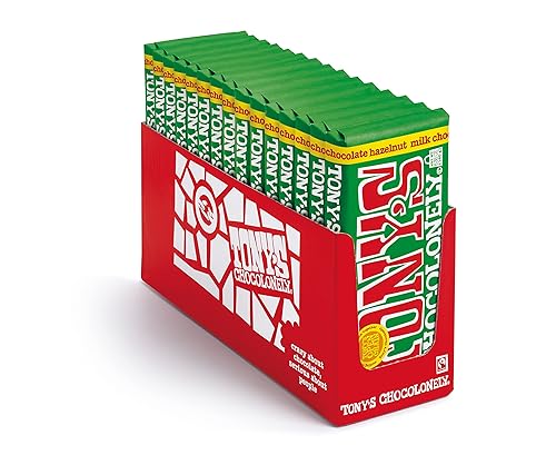 Tony's Chocolonely Milk Chocolate Hazelnut Bars - Whole Hazelnut Chocolate Bars, Milk Chocolate Bars, Made w/ Belgium Chocolate, No Artificial
