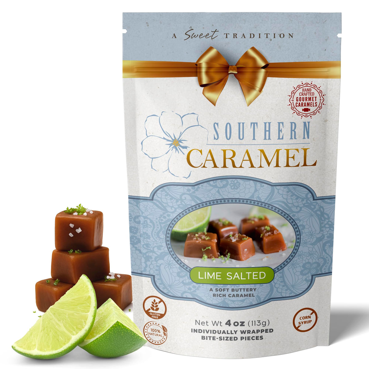 Southern Caramel Lime Salted Caramels, Handcrafted, 4 oz (Pack of 1)