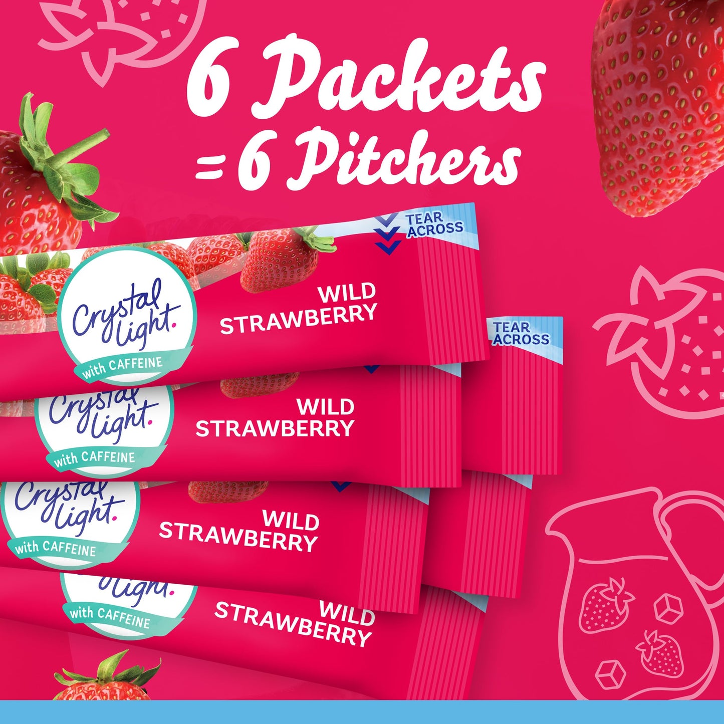 Crystal Light Wild Strawberry Artificially Flavored Powdered Drink Mix with Caffeine, 120 ct Pack, 12 Boxes of 10 On-the-Go-Packets