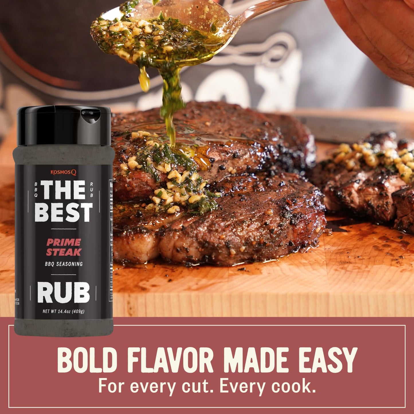 Kosmos Q The Best Prime Steak Rub, Bold BBQ Meat Dry Rub & Steak Seasoning with Garlic, Onion, Spices & Smoke Flavor, For Ribs, Pork Chops, Chuck