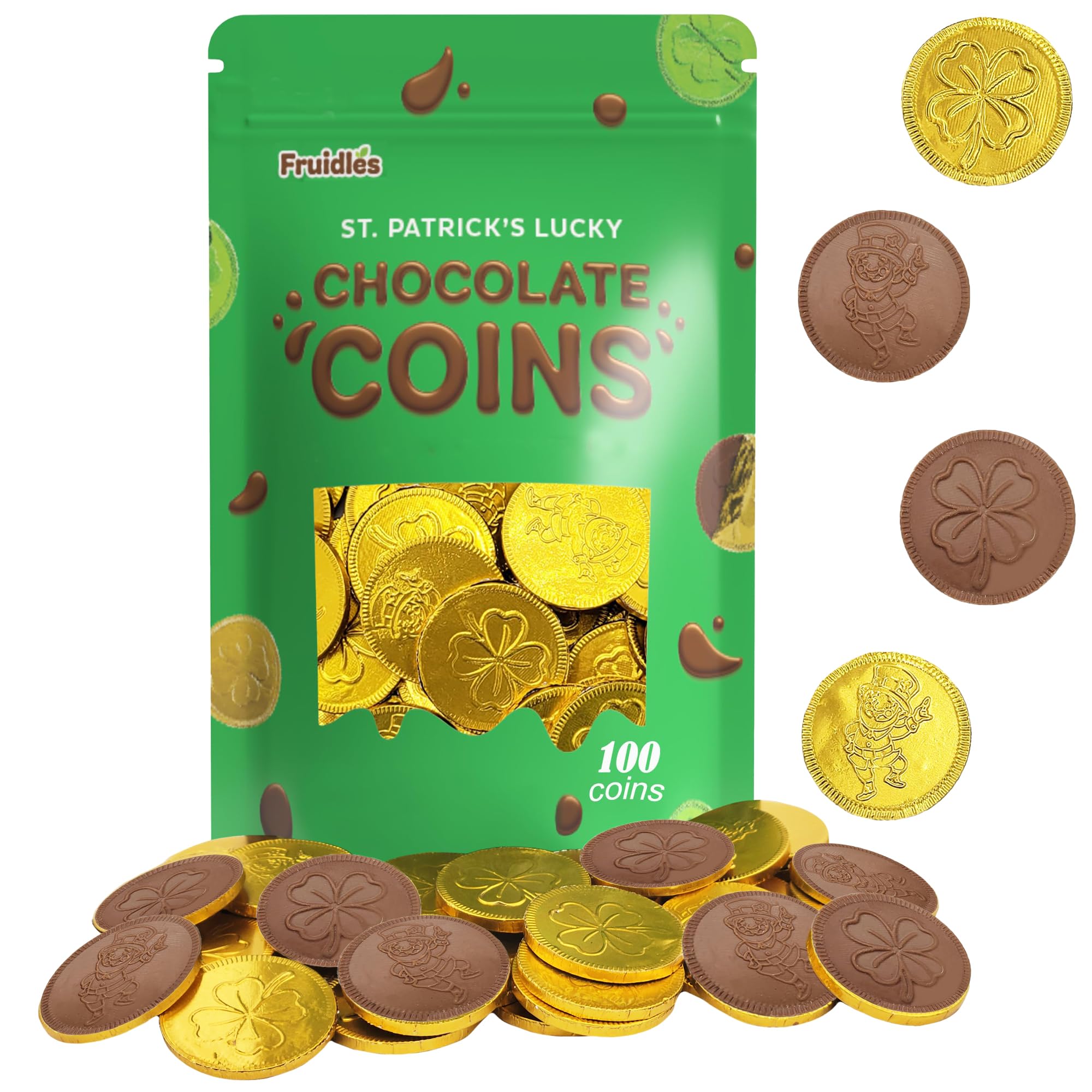 St. Patrick's Day Milk Chocolate Gold Coins 50 Coins, Shamrock & Leprechaun Themed Coins, Parties, Events and Celebrations, Perfect for Gift Bags