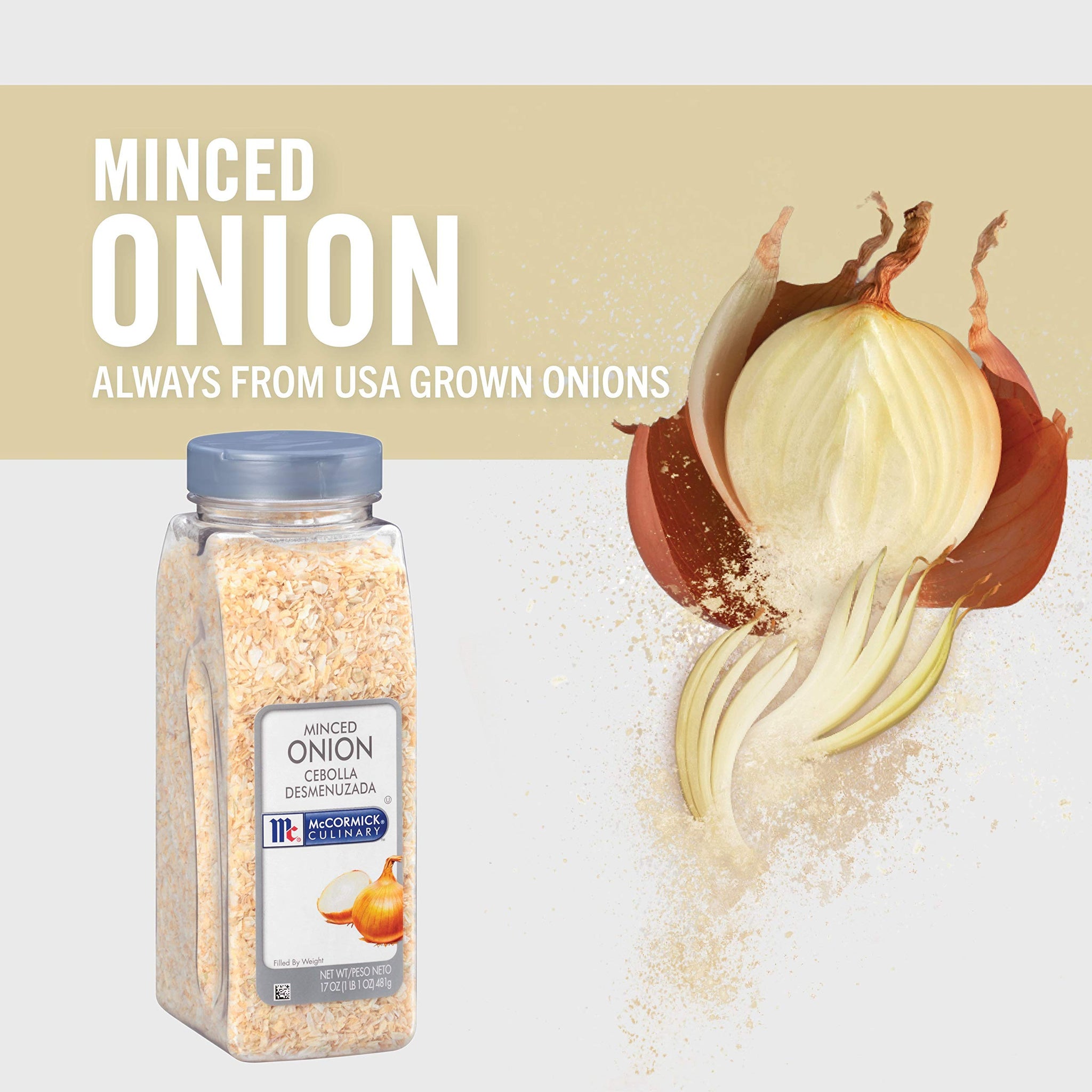 McCormick Culinary Minced Onion, 17 oz - One 17 Ounce Container of Dried Minced Onion Flakes, Perfect for Soups, Sauces, Meatballs, Relishes