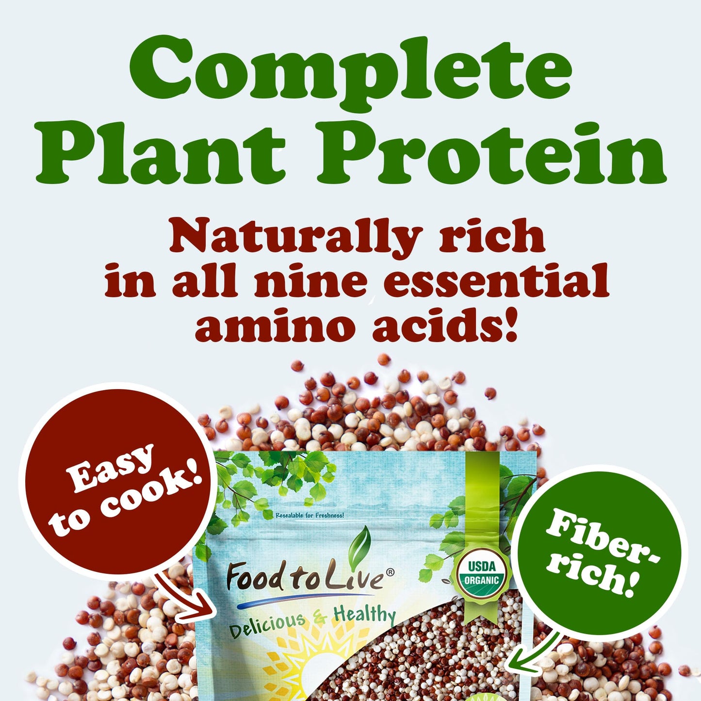 Food to Live Organic Raw White and Red Quinoa Blend, 1.5 Pounds - Whole, Nutritious, High in Protein and Fiber, Perfect for Salads and Smoothies, Non-GMO, Vegan, Kosher, Bulk