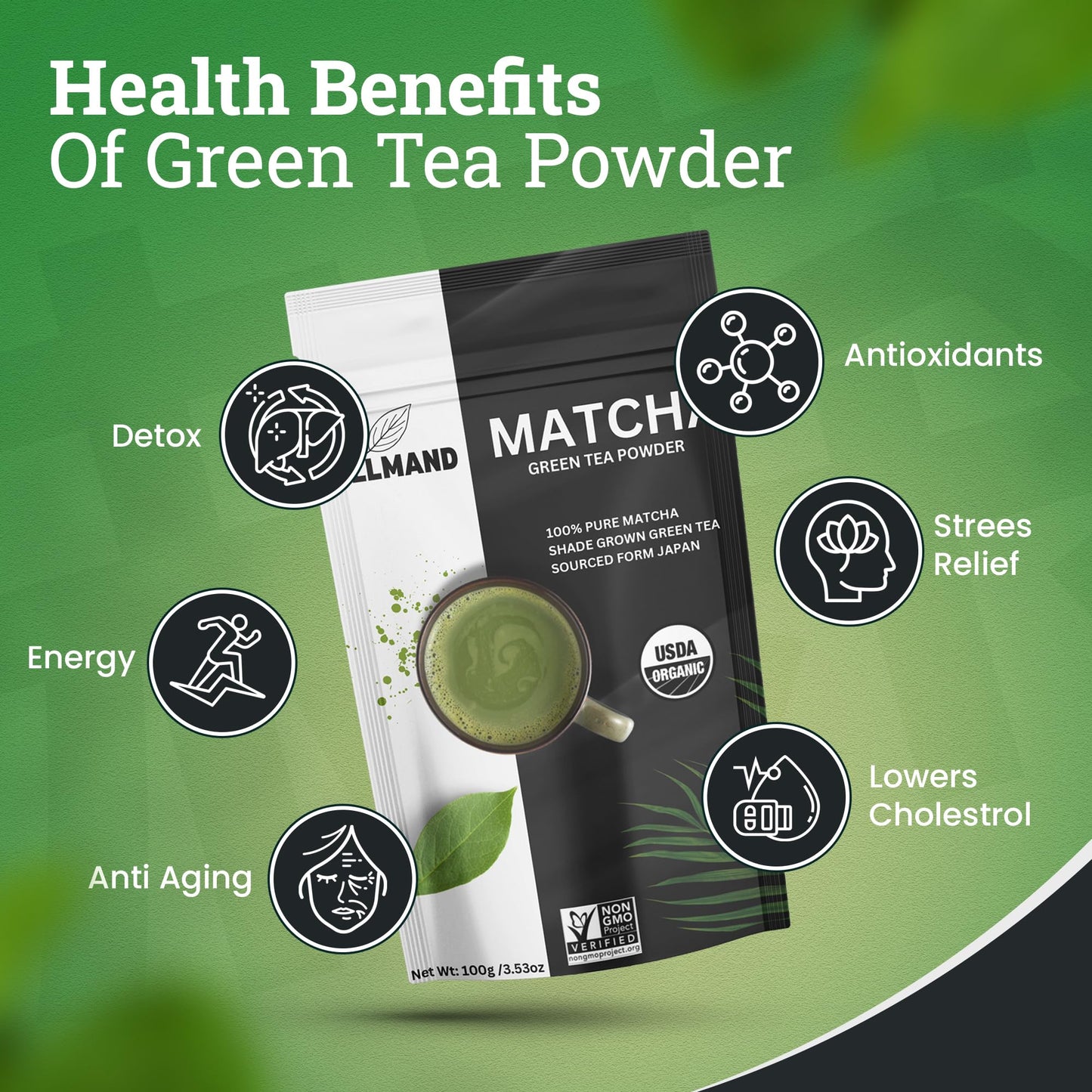 Macha Latte Powder - 3.53oz Pack of 1 - Organic Unsweetened Matcha - Carefully Stored Green Superfood
