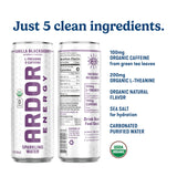 ARDOR ENERGY Sparkling Water with 100mg Natural Caffeine & 200mg L-Theanine from Organic Green Tea for Smooth Energy & Focus | Healthy Energy Drink |