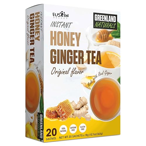 Fusion Select 20 Sachets Original Ginger Honey Crystals Packets - Crystallized Ginger Tea with Honey - Easy-to-Prepare Instant Drink Mix - Natural