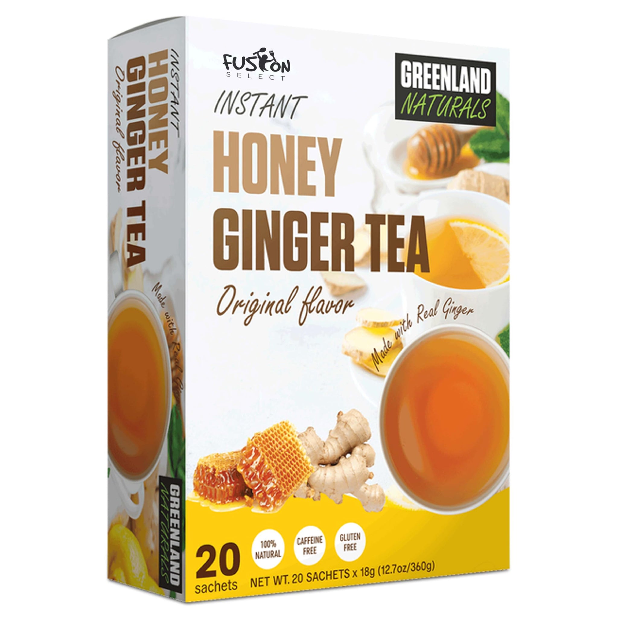 Fusion Select 20 Sachets Original Ginger Honey Crystals Packets - Crystallized Ginger Tea with Honey - Easy-to-Prepare Instant Drink Mix - Natural