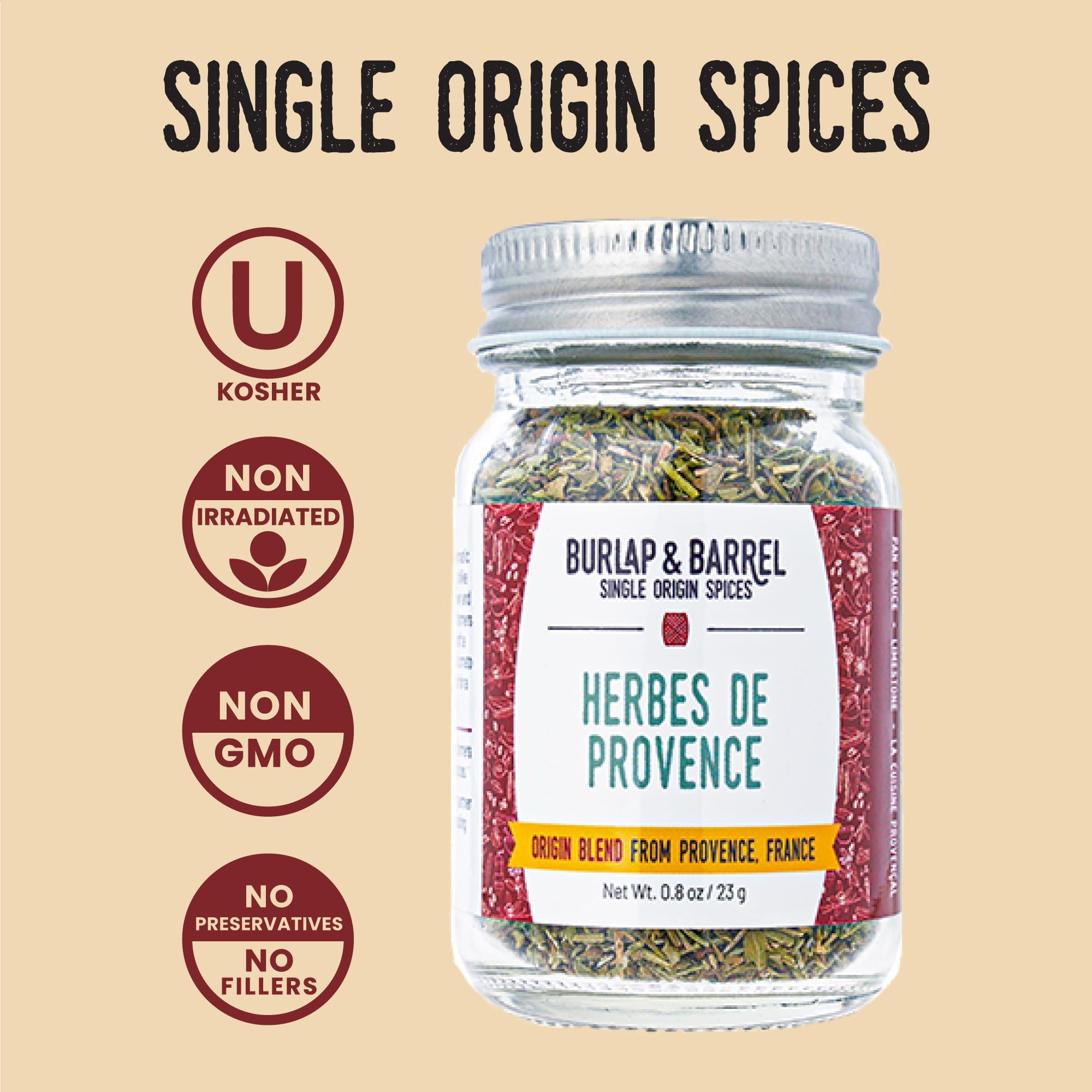 Burlap & Barrel Herbes de Provence - Iconic Herb Blend Grown & Blended in France - Herbes de Provence Seasoning - As Seen on Shark Tank - 0.8oz Glass