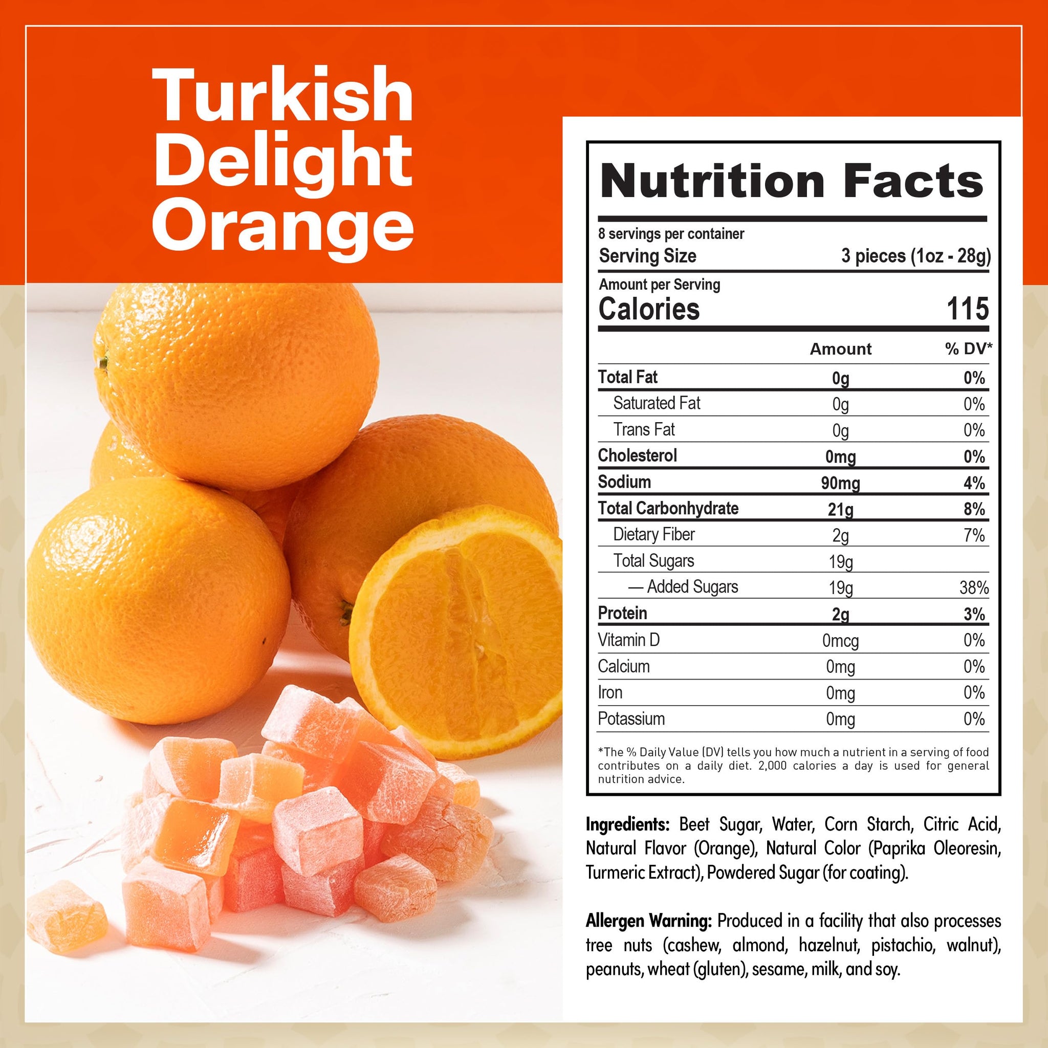 Eastanbul Turkish Delight, 8.8oz, Turkish Delights Candy with Orange Flavor, Lokum, Loukoumi, Narnia Gifts, Vegan Gifts, Nut-Free, Gluten Free