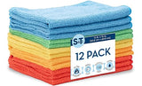 S&T INC. 12 Pack 12" x 16" Microfiber Cleaning Cloth, Bulk Microfiber Towel for Home, Reusable and Lint Free Microfiber Towels for Cars, Assorted