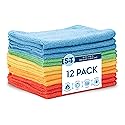 S&T INC. 12 Pack 12" x 16" Microfiber Cleaning Cloth, Bulk Microfiber Towel for Home, Reusable and Lint Free Microfiber Towels for Cars, Assorted