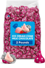 Bulk Strawberry Ice Cream Cone Flavored Candy 2 Pound Bag - Bulk Individually Wrapped Milk Chocolate Candy for Parties, Buffets, Gifts, and Treats