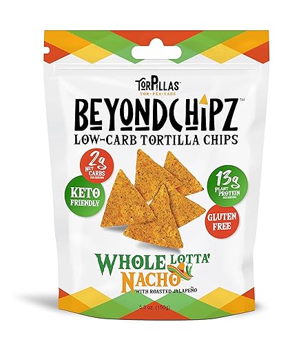 BeyondChipz Low Carb Tortilla Chips, Whole Lotta' Nacho, Keto Friendly, Gluten Free, One 5.3oz Bag