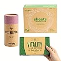 Sheets Laundry Club Bundle - 50 Pack (up to 100 loads) Fresh Linen Detergent Sheets, 40 Pack Vitality Dryer Sheets & 8 Oz. Sea Breeze Scent Booster