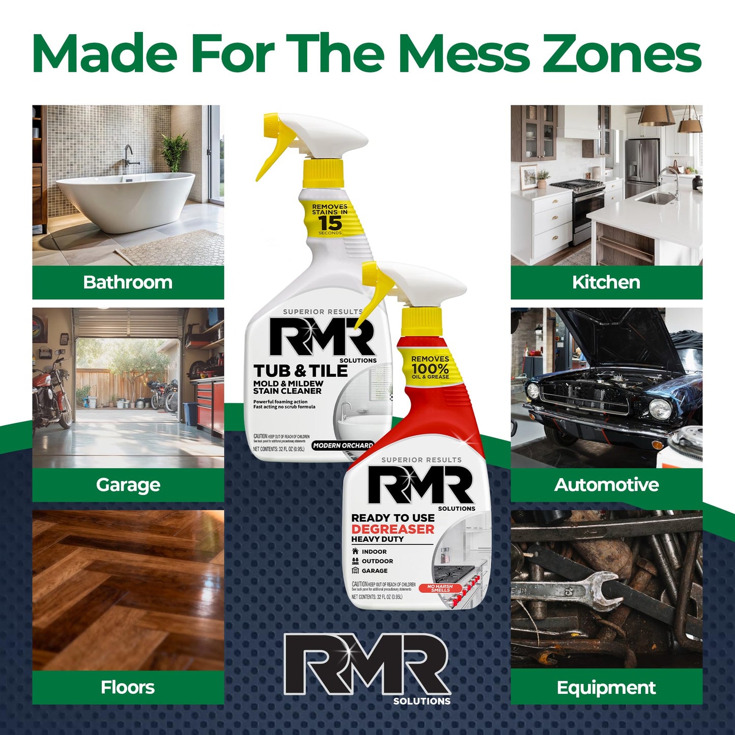 RMR Grime To Shine System - Tub & Tile Stain Remover + Ready to Use Degreaser, 2-Step Bathroom and Surface Cleaning Bundle for Tile, Grout, Shower