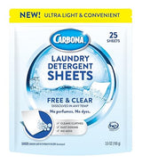 Carbona Laundry Detergent Sheets | Eco-Friendly Washing Detergent | Up to 50 Loads (25 Sheets) | Stain Remover | No Perfume or Dyes | Free & Clear
