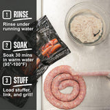 Bearded Butchers Natural Hog Casings 32-35mm - Pre-Flushed, Edible Sausage Casing for 25-30 lbs of Meat - Resealable Bag for Easy Storage - Bratwurst