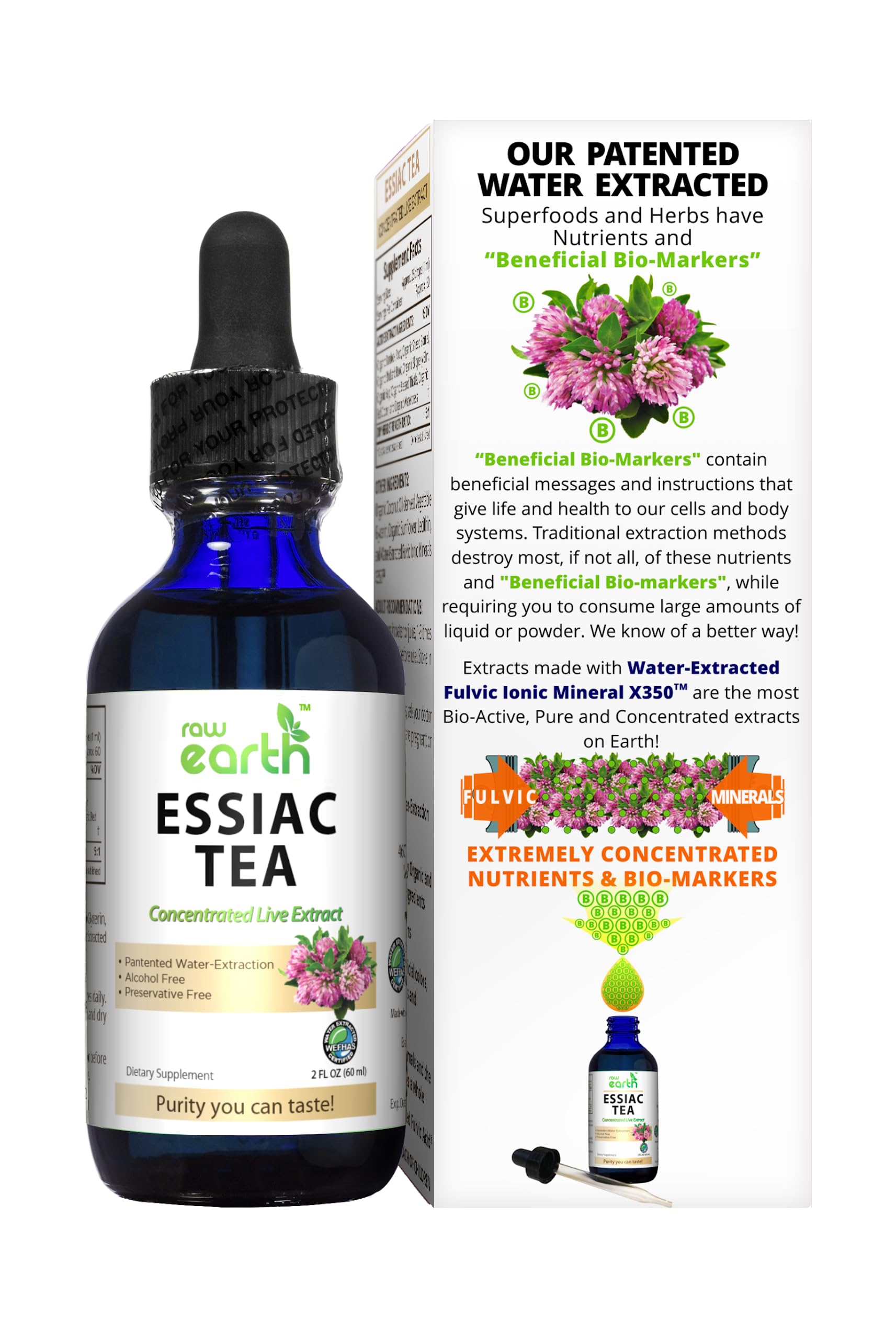 Raw Earth ESSIAC Tea Extract - 8 Organic Herbs & Sheep Sorrel Roots! - USA & EU Grown Herbs - Made in the USA - Patented Process - Raw & BioActive