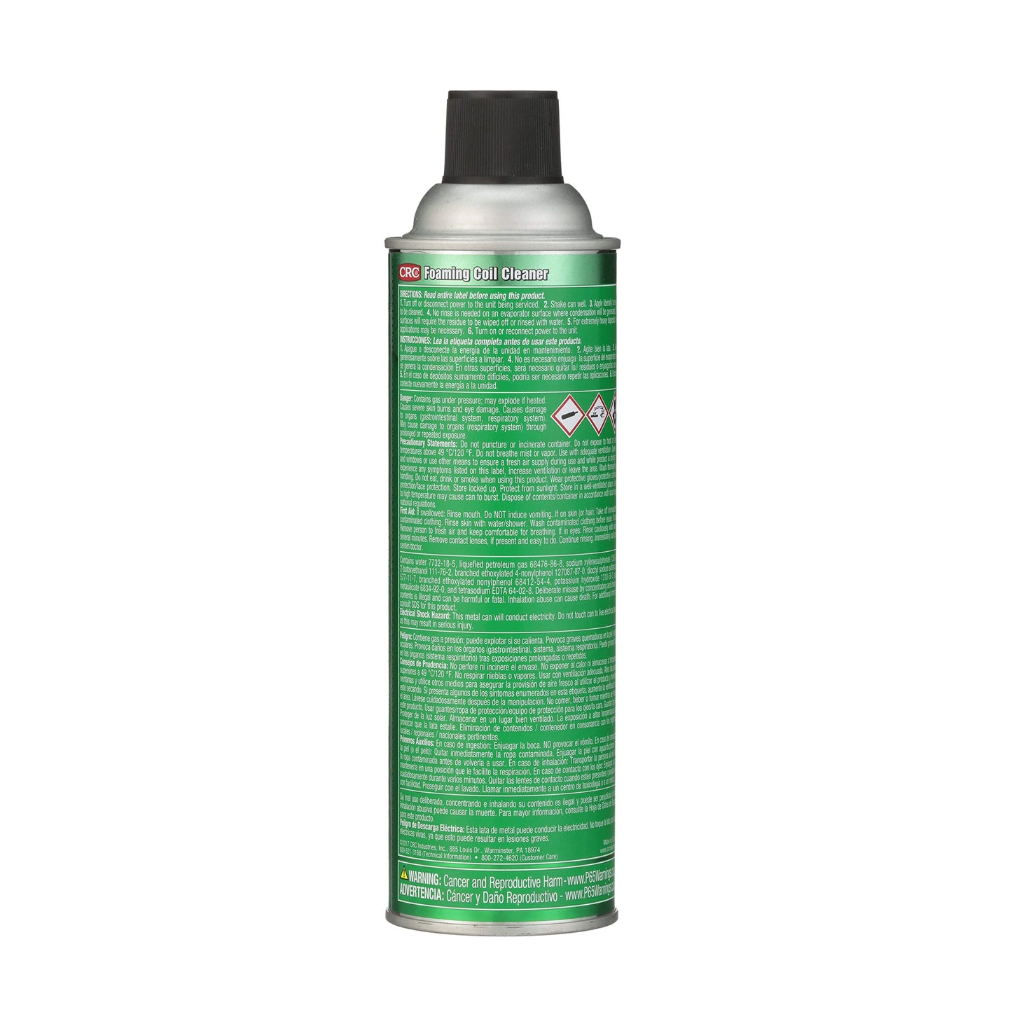 CRC Foaming Coil Cleaner, 18 Wt Oz, Water-Based, Heavy-Duty Cleaner for Air Conditioning and Refrigeration Condensers, Aerosol Spray (Pack of 1)