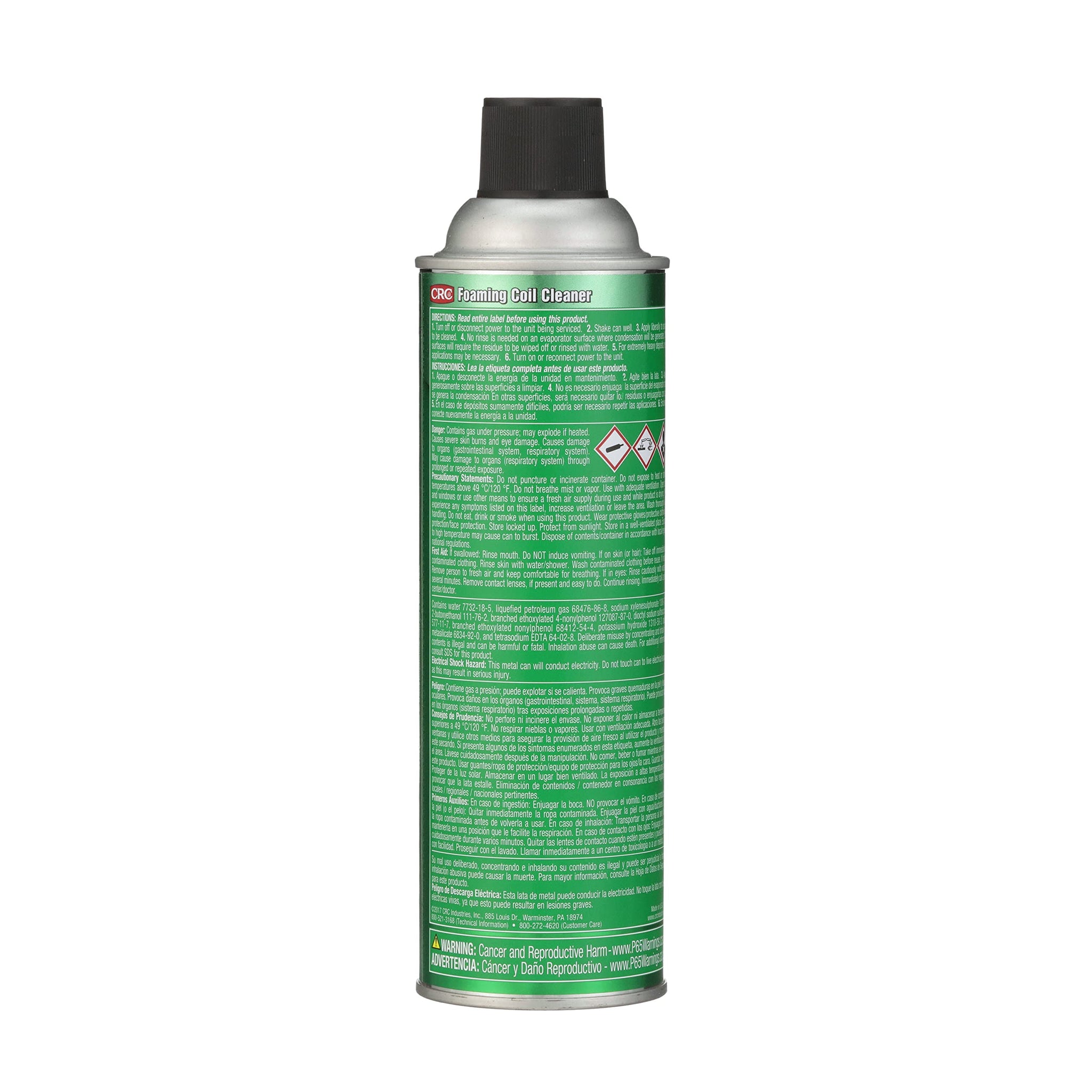 CRC Foaming Coil Cleaner, 18 Wt Oz, Water-Based, Heavy-Duty Cleaner for Air Conditioning and Refrigeration Condensers, Aerosol Spray (Pack of 1)