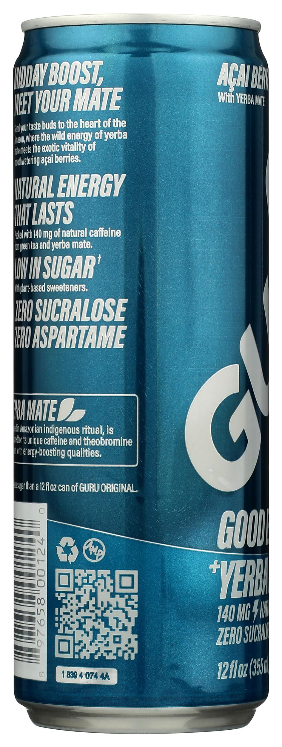 GURU Organic Yerba Mate Energy Drink, 12 FZ