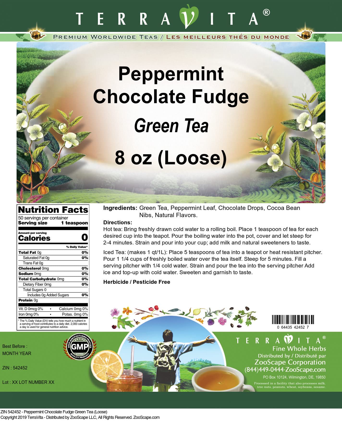 Peppermint Chocolate Fudge Green Tea (Loose) (8 oz, ZIN: 542452)