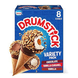 Drumstick Variety Pack, Vanilla/Vanilla Caramel/Chocolate Sundae Cone, 8 Count (Frozen)