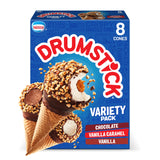 Drumstick Variety Pack, Vanilla/Vanilla Caramel/Chocolate Sundae Cone, 8 Count (Frozen)