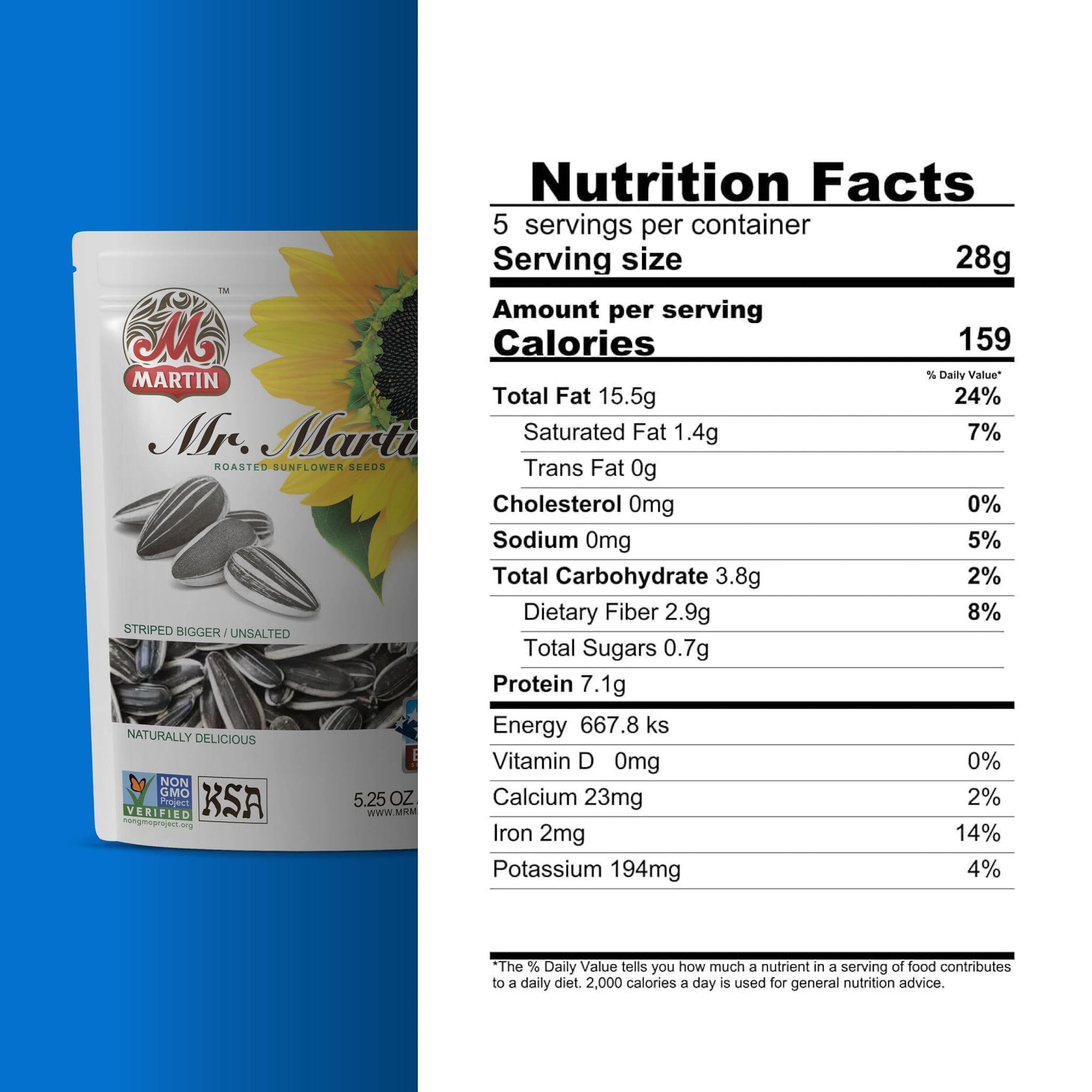 MR. MARTIN Freshly Roasted Unsalted Sunflower Seeds To Eat - Non-GMO, Kosher, Crunchy, Delicious, Vegan, Keto Friendly, Low Sodium Snack - 5.25 Oz, 12