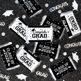 Black White Class of 2026 Graduation Mini Candy Bar Wrappers, 42 Count