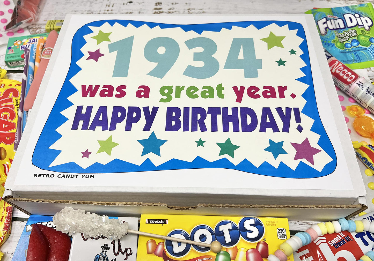 RETRO CANDY YUM ~ 1934 92nd Birthday Gift Box of Nostalgic Retro Candy Mix from Childhood for 92 Year Old Man or Woman Born 1934