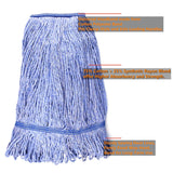 String Mop Heads Replacement Heavy Duty Commercial Grade Blue Cotton Looped End Wet Industrial Cleaning Mop Head Refills (4, Medium)