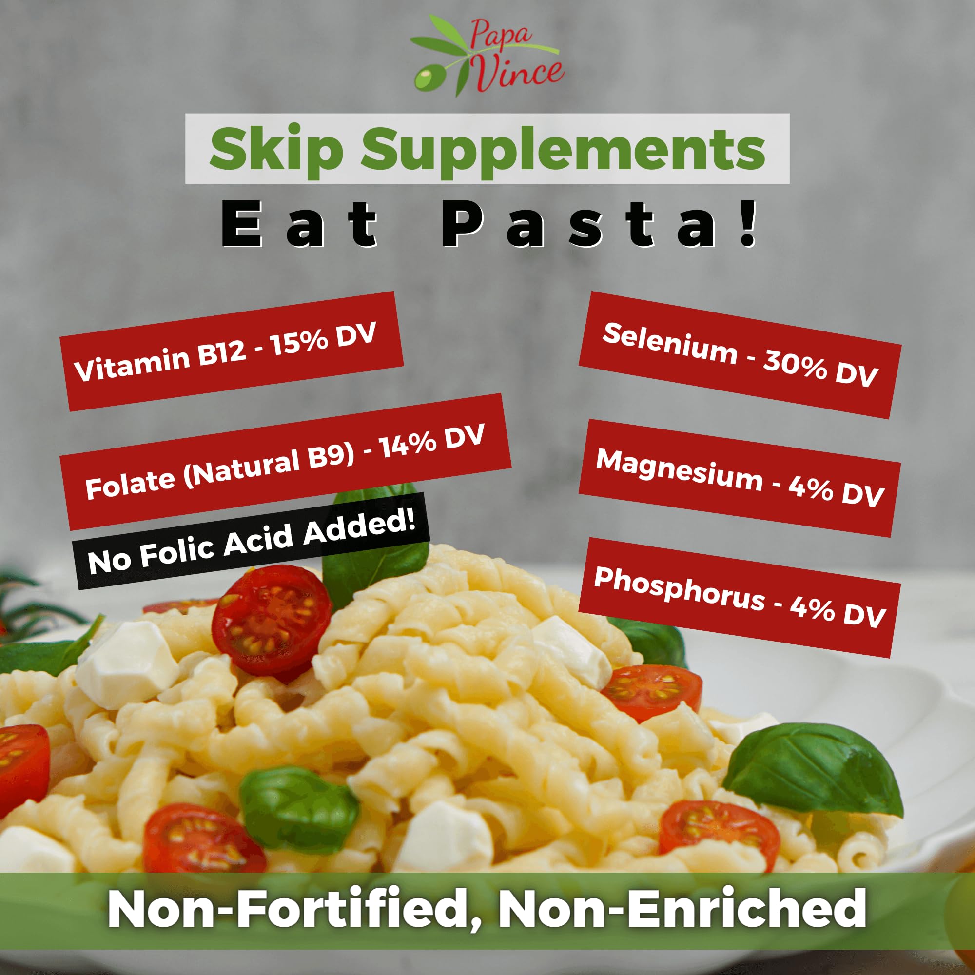 Papa Vince Organic Non Enriched Pasta - good whole wheat busiate pasta, made in Italy from ancient grains cultivated in Sicily, Italy. Slow Dried