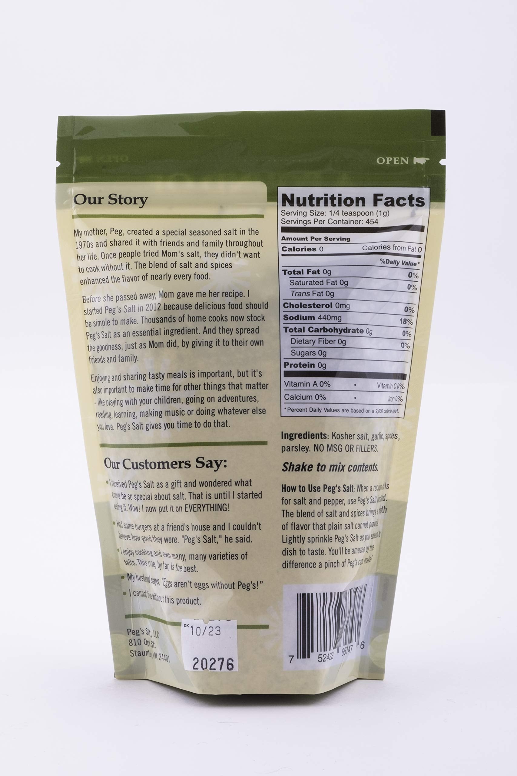 Peg’s Salt (Original) Seasoned Salt - Gourmet Seasoning - All Purpose for Cooking - Salt with Herbs and Spices - No MSG - No Sugar - Keto - 1 LB