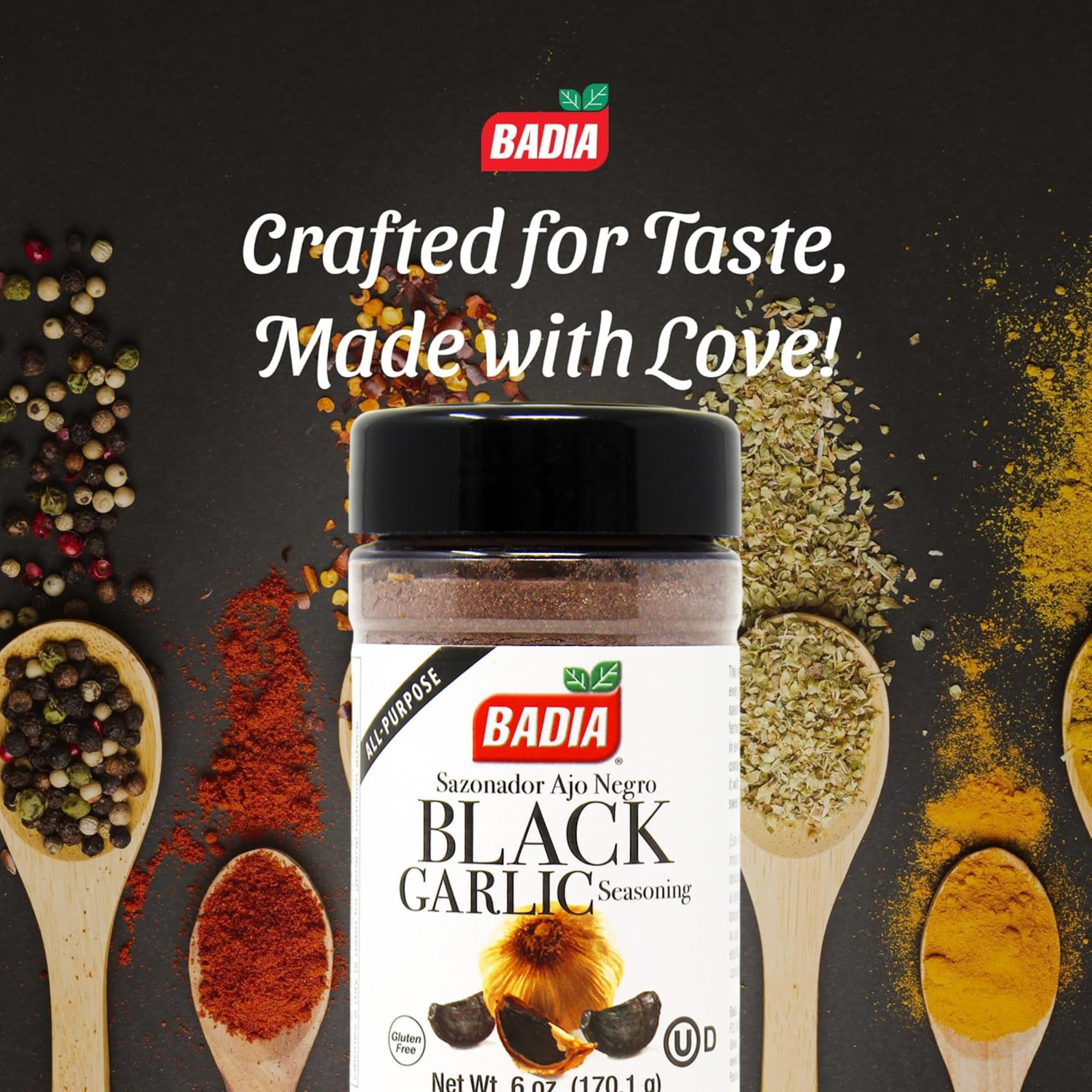 Badia Black Garlic Seasoning, 6 Oz (Pack of 6) - Rich, Savory & Umami Flavor for Meat, Seafood and Vegetables