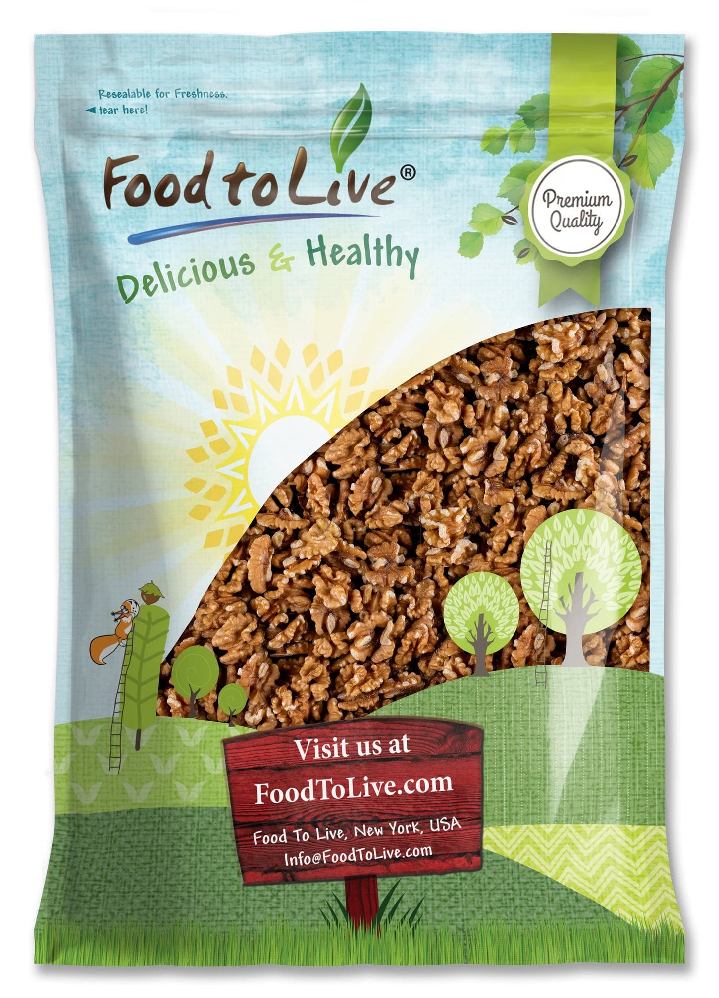 Food to Live - California Walnuts, 5 Pounds Halves & Pieces, Raw, Unsalted, Shelled, Kosher, Vegan, Sirtfood, Bulk. Rich in Omega-3 Fatty Acids
