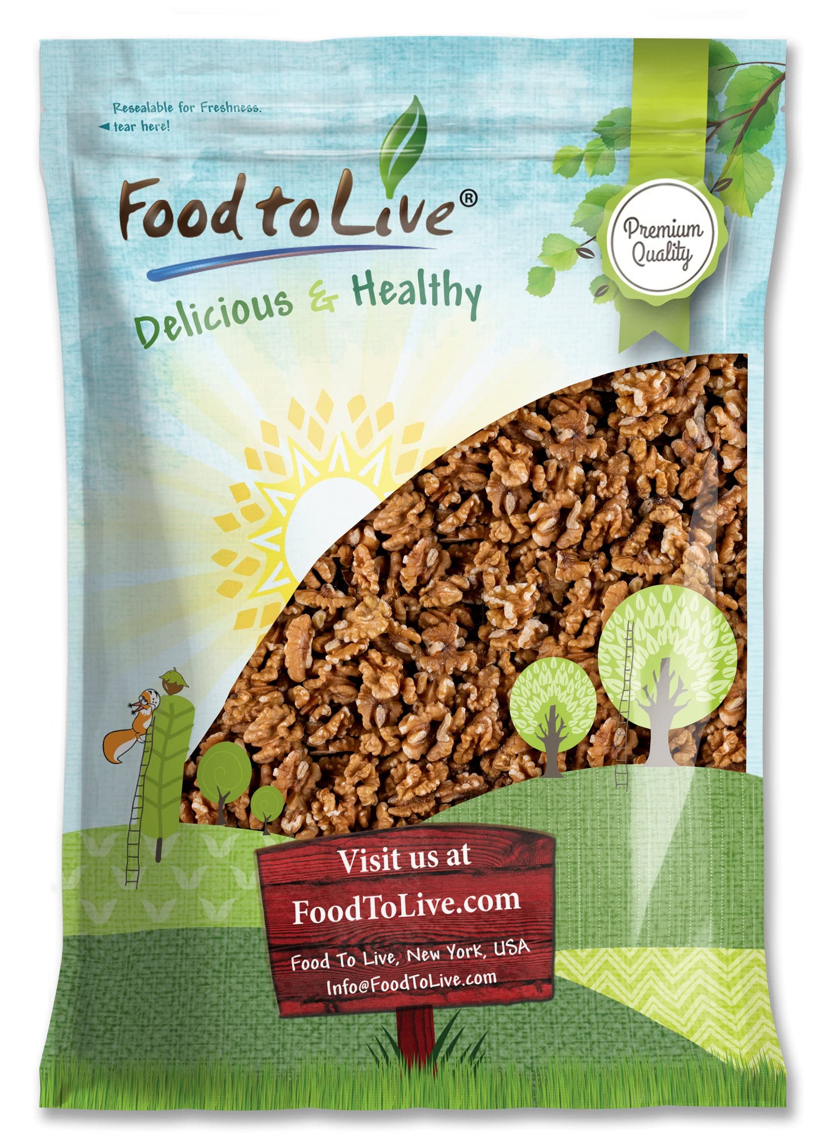 Food to Live - California Walnuts Halves & Pieces, 5 Pounds Raw, Unsalted, Shelled, Vegan, Kosher, Sirtfood, Bulk. Rich in Omega-3 Fatty Acids